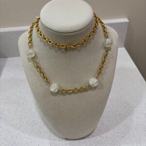 B Italy Vintage Mod Gold Tone and Crystal Ball Necklace